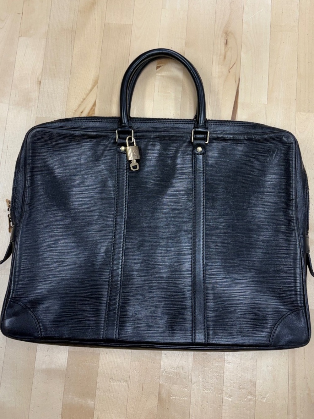 Vintage 1980’s Louis Vuitton Briefcase Epi Leather Black Brass Lock